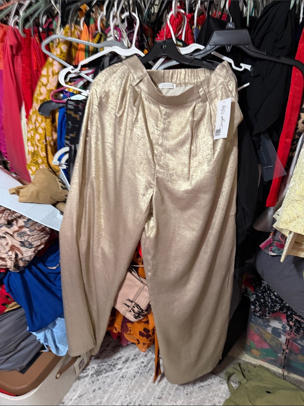 12th Tribe Metallic Gold Wide-Leg Trousers
